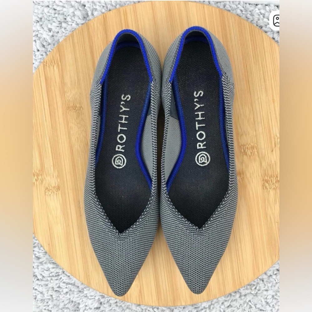 Rothy's The Point Birdseye Flats Womens 8 Black Gray Slip On Casual Lifestyle